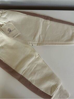 NWT Newgrain Cream Joggers with Brown Side Stripe 18/24m